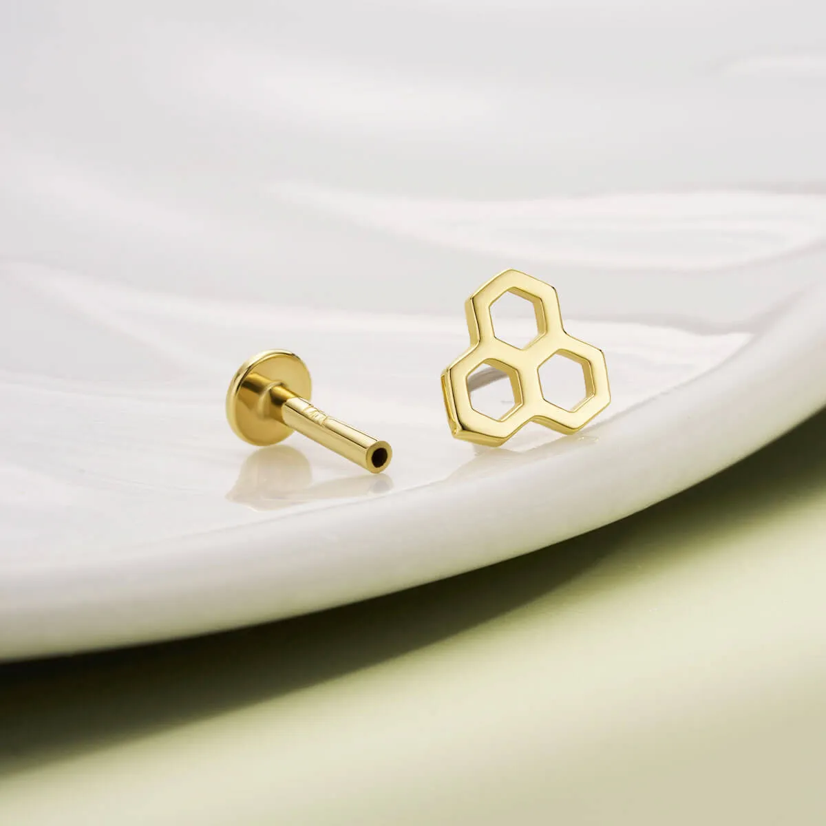 14K Solid Gold Honeycomb Threadless Nose Stud