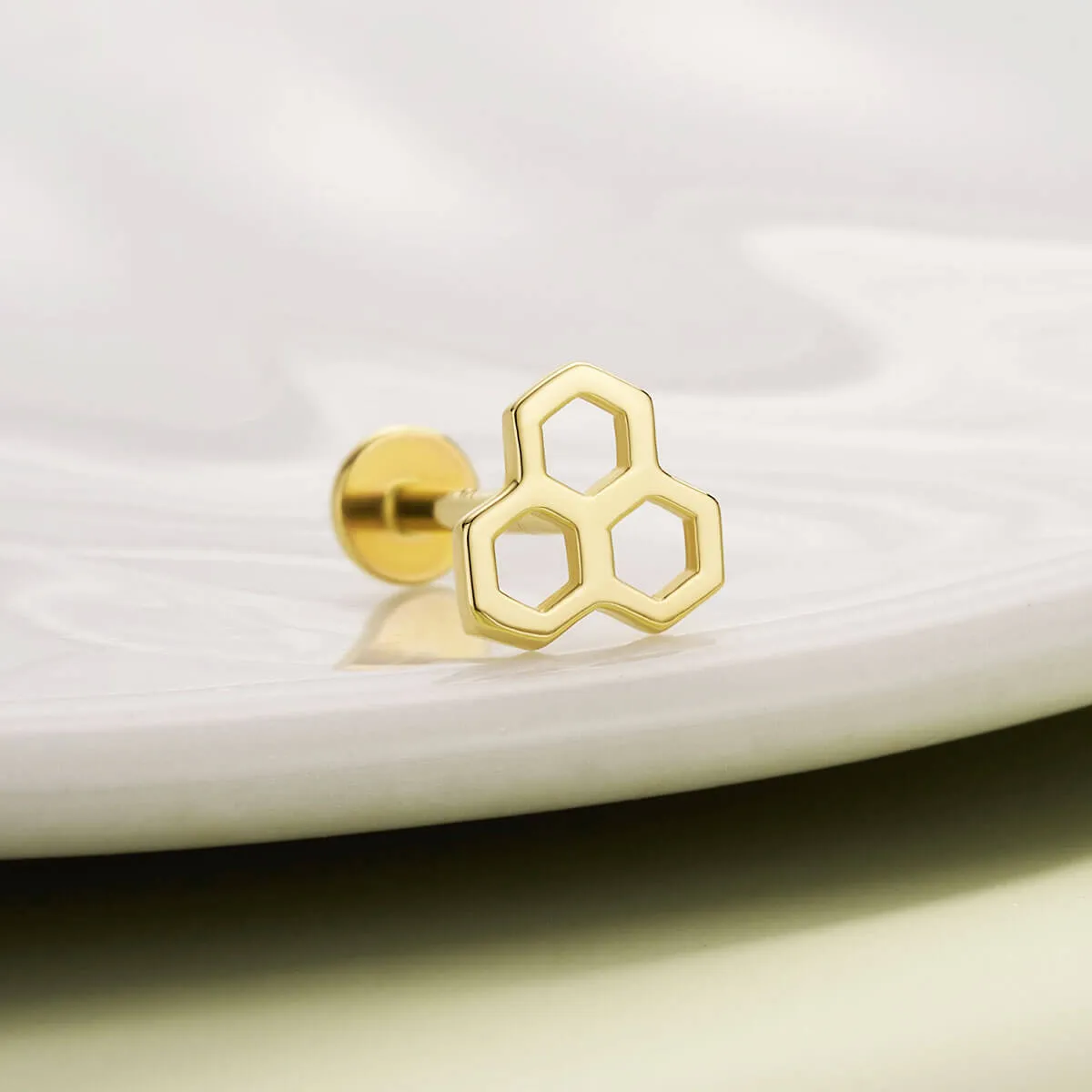 14K Solid Gold Honeycomb Threadless Nose Stud