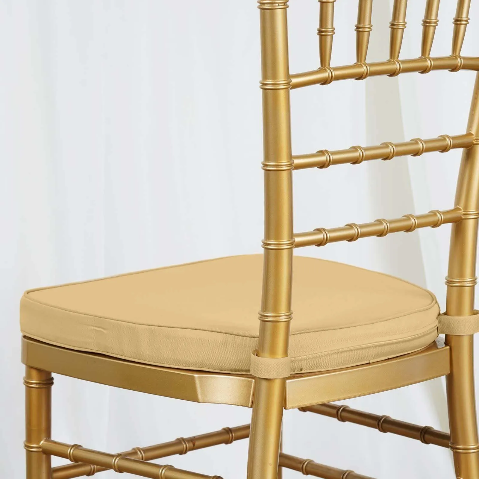 1.5" Thick Champagne Chiavari Chair Pad, Memory Foam Seat Cushion With Ties and Removable Cover