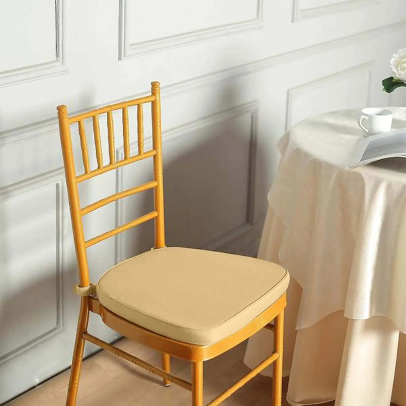 1.5" Thick Champagne Chiavari Chair Pad, Memory Foam Seat Cushion With Ties and Removable Cover