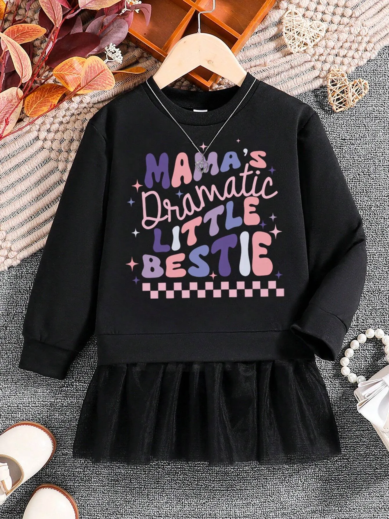 2-In-1 Girls Letter Print Mesh Sports Sweatshirt Dress