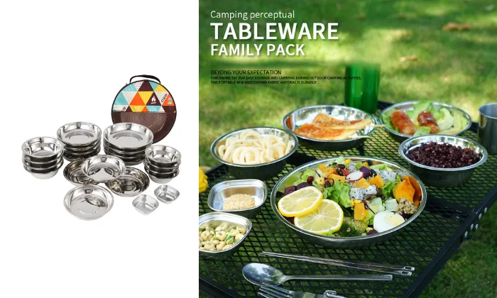 22 Piece Portable Dinner Plates Camping Tableware Set