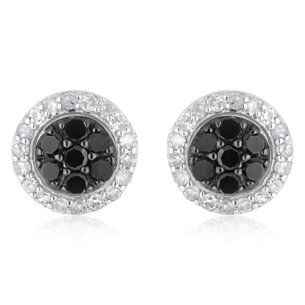 3/4 Carat Champagne. Black & White Diamond Earring Set with Removable Halo