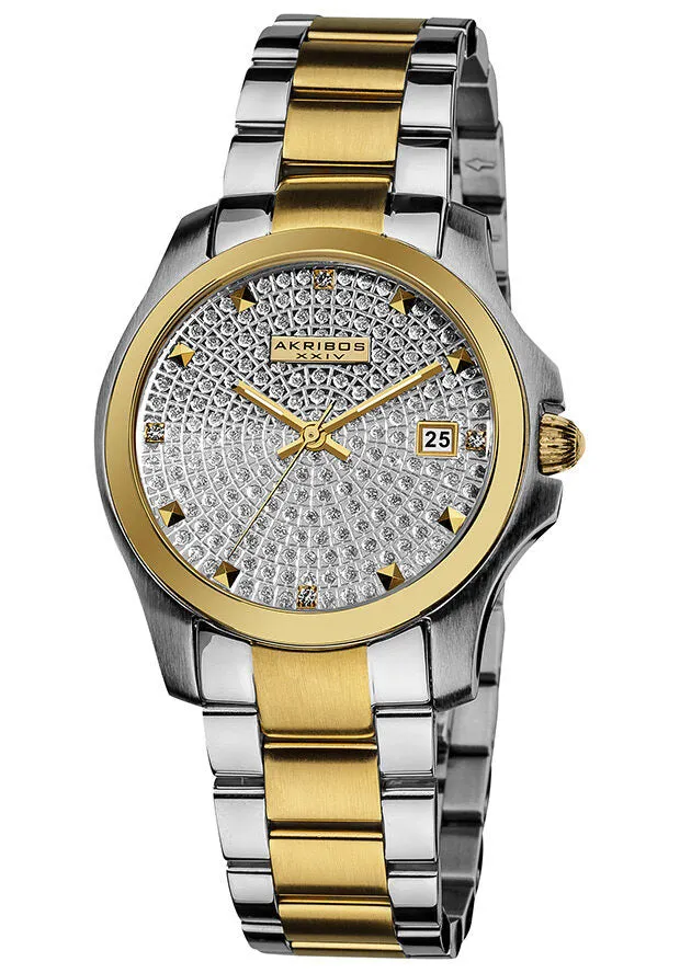 Akribos XxivImpeccable Crystal Pave Dial Two-tone Ladies Watch AK579TT