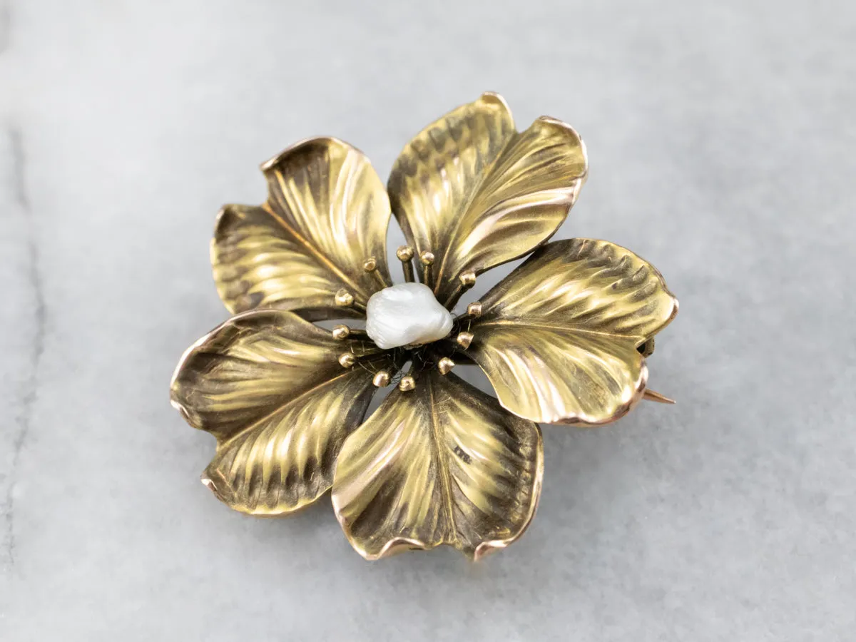 Antique Baroque Pearl Flower Pin or Pendant