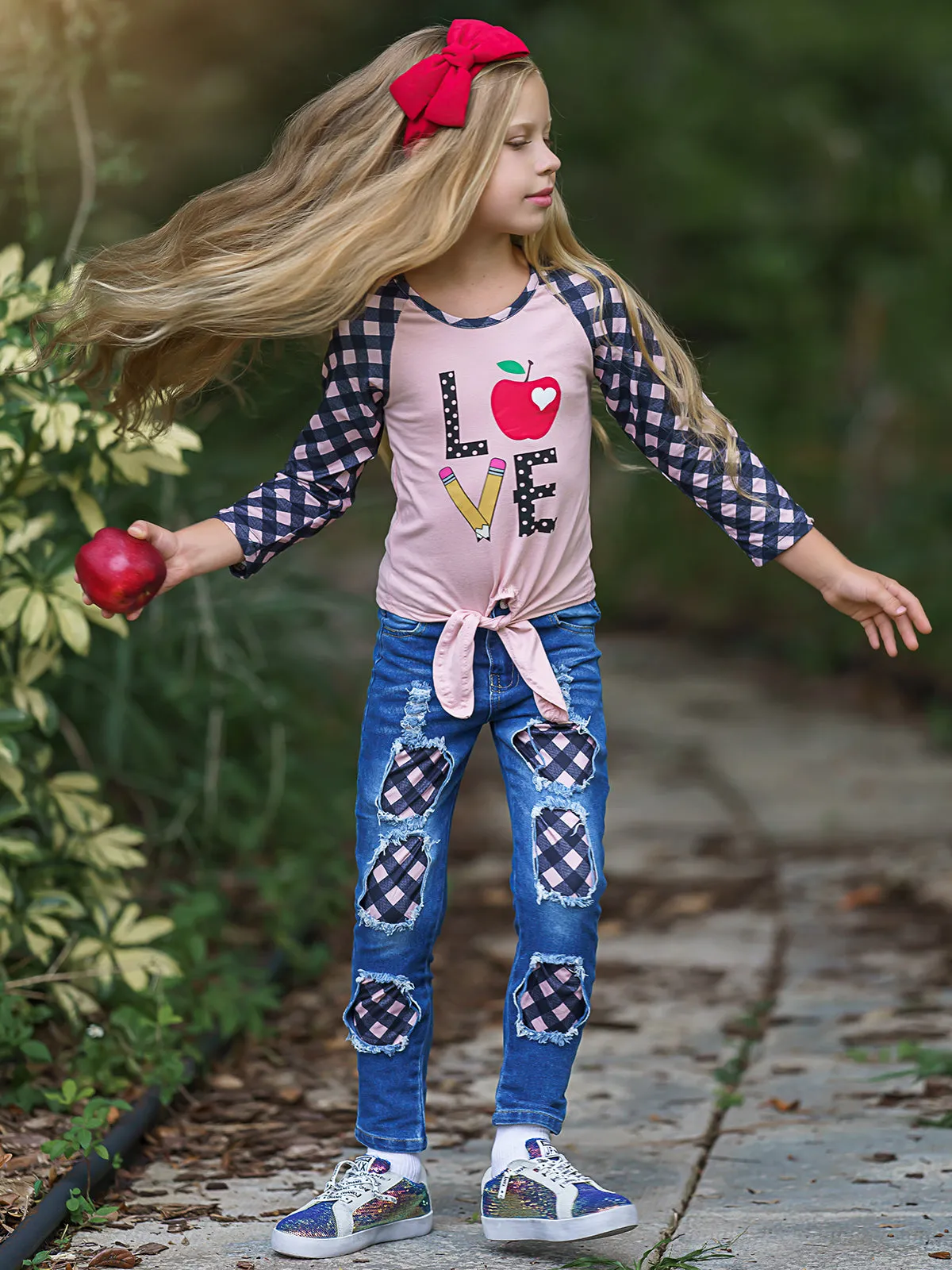 Apple Love Patched Jeans Set