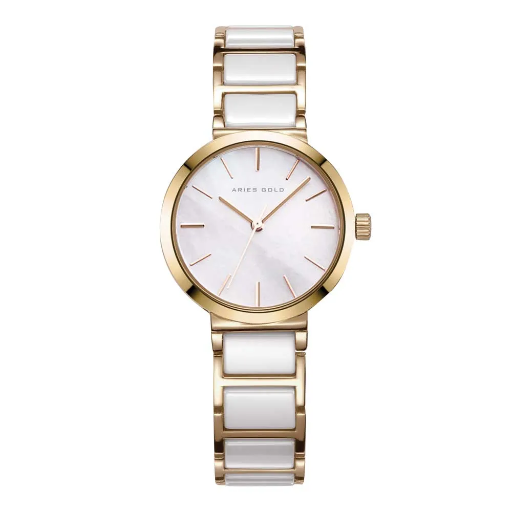 ARIES GOLD ENCHANT GOLD STAINLESS STEEL L 5037Z G-W WHITE CERAMIC WOMEN'S WATCH