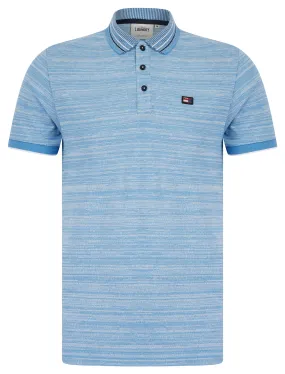 Avets Woven Jacquard Jersey Striped Cotton Polo Shirt with Tipping in Blue - Tokyo Laundry