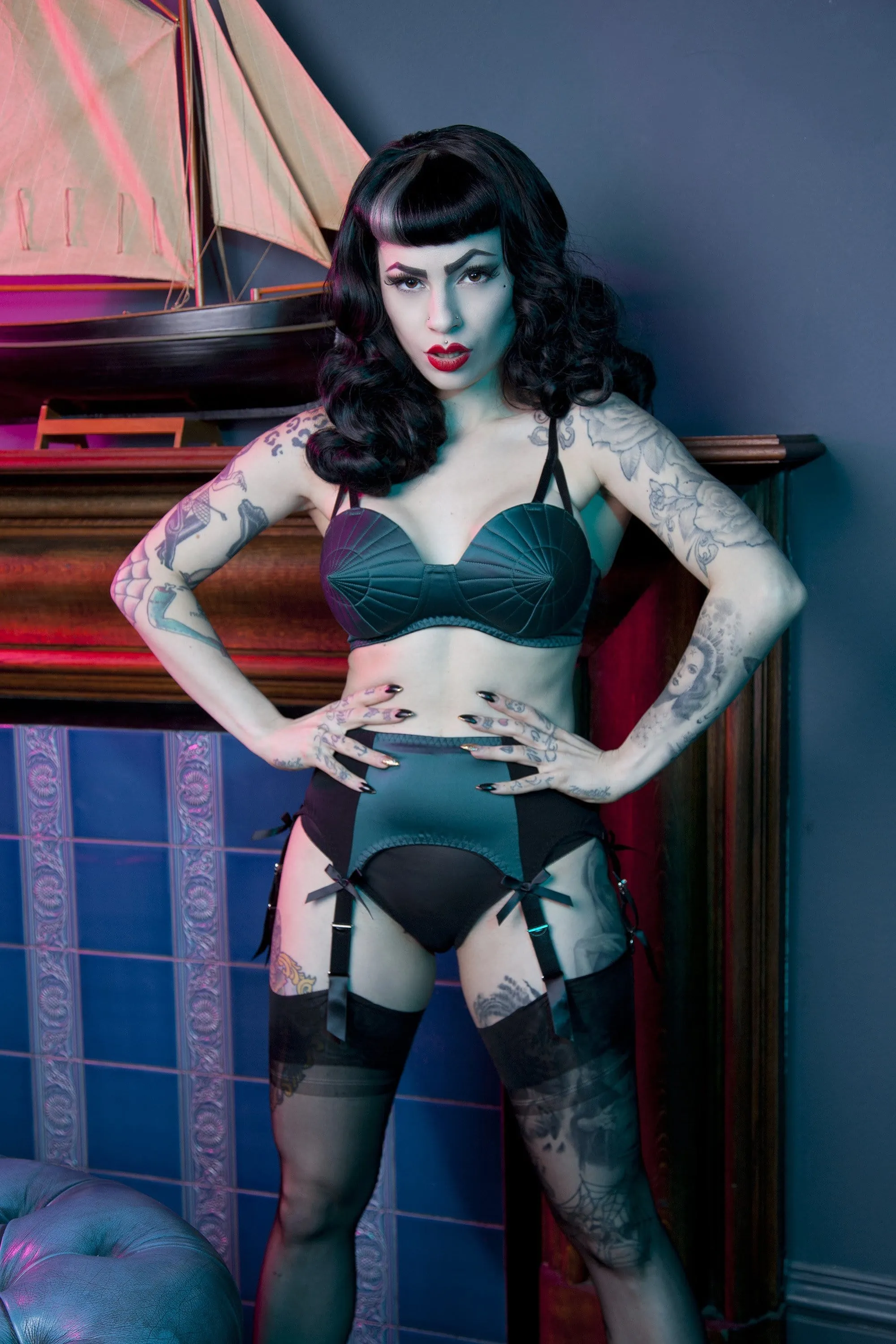 Bettie Page Teal Retro Futuristic Bullet Bra