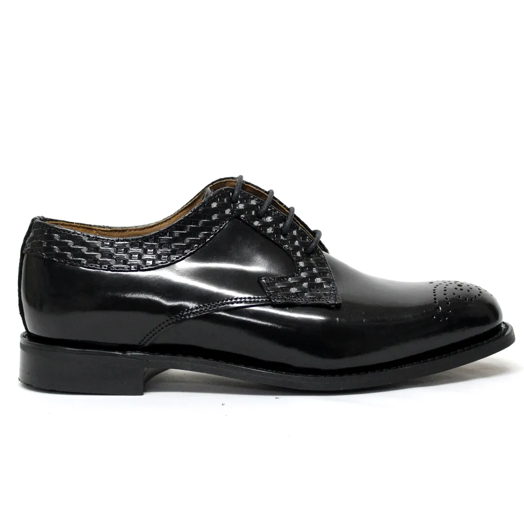 Bishop Black Leather Semi Brogue Shoe