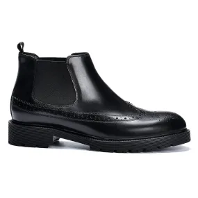 Black leather brogue boots