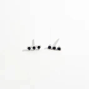 Black Trio Gem Studs in Silver