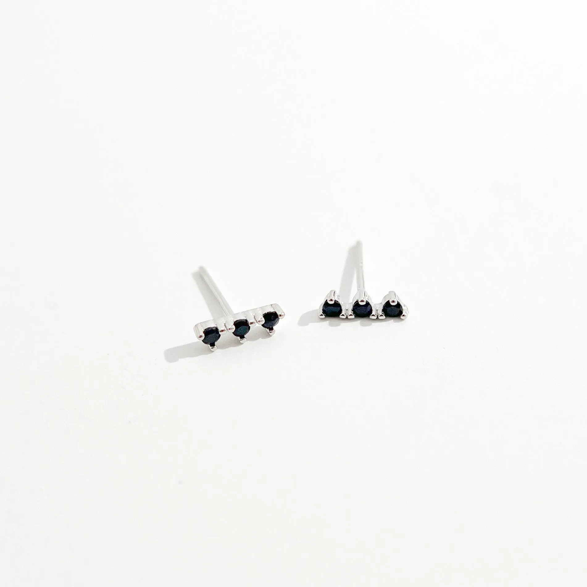 Black Trio Gem Studs in Silver