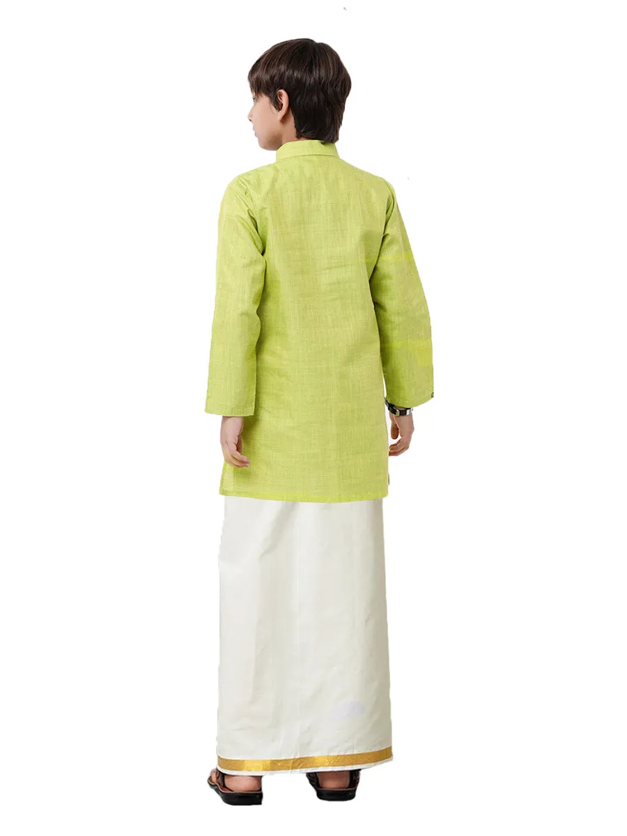 Boys Fantastic Kurta & Cream Dhoti Set Green FS2