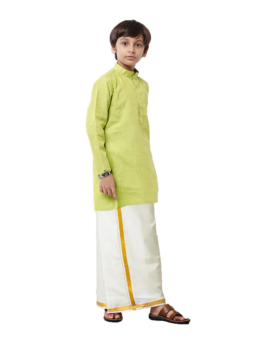 Boys Fantastic Kurta & Cream Dhoti Set Green FS2