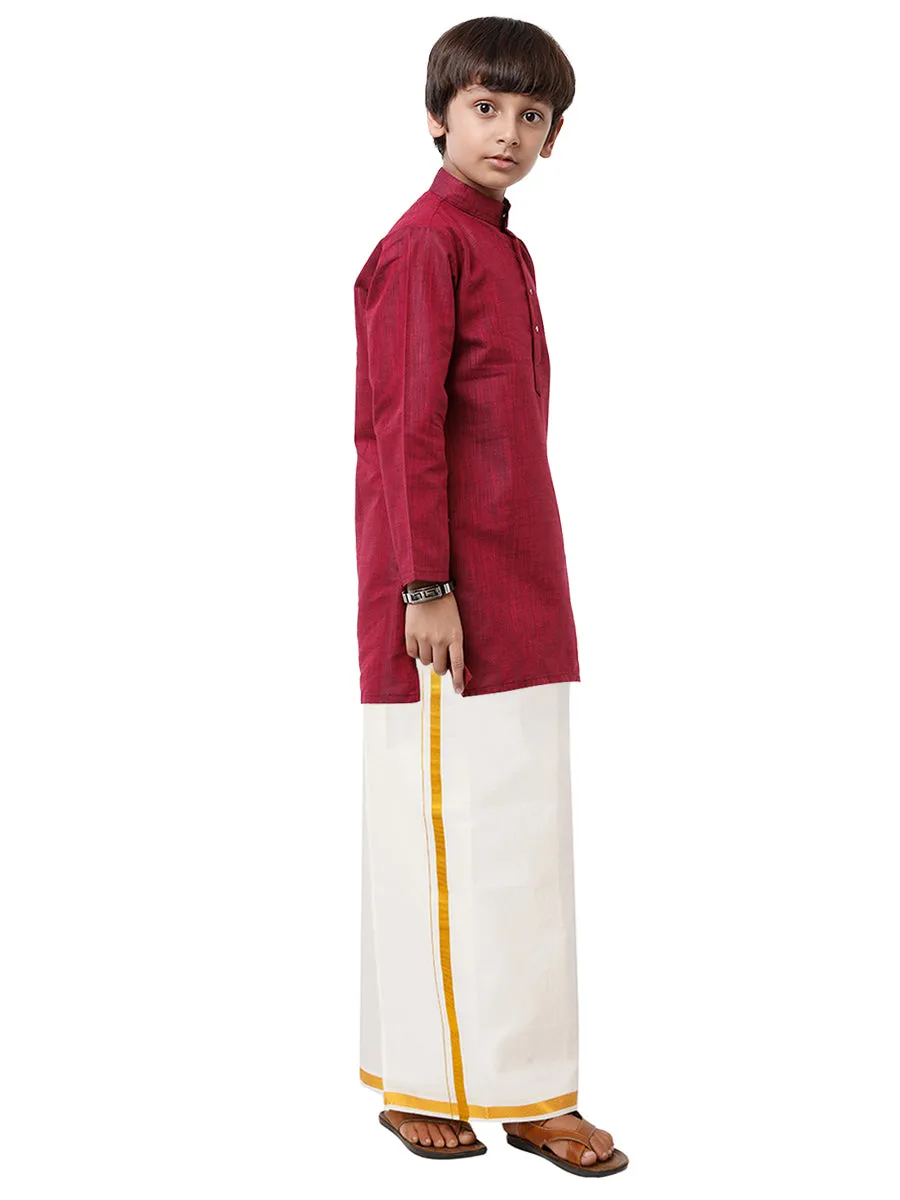 Boys Fantastic Kurta & White Dhoti Set Maroon FS7