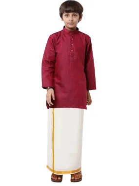 Boys Fantastic Kurta & White Dhoti Set Maroon FS7