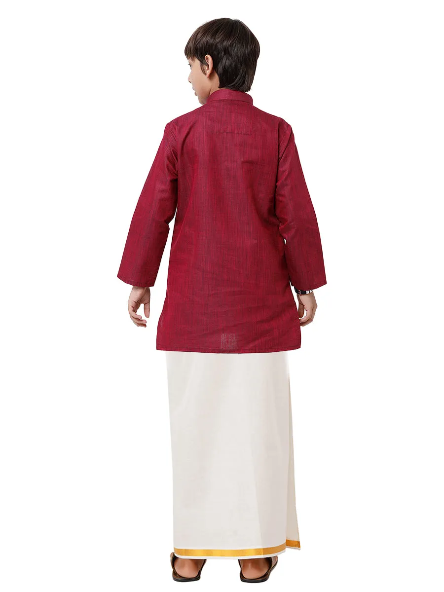 Boys Fantastic Kurta & White Dhoti Set Maroon FS7