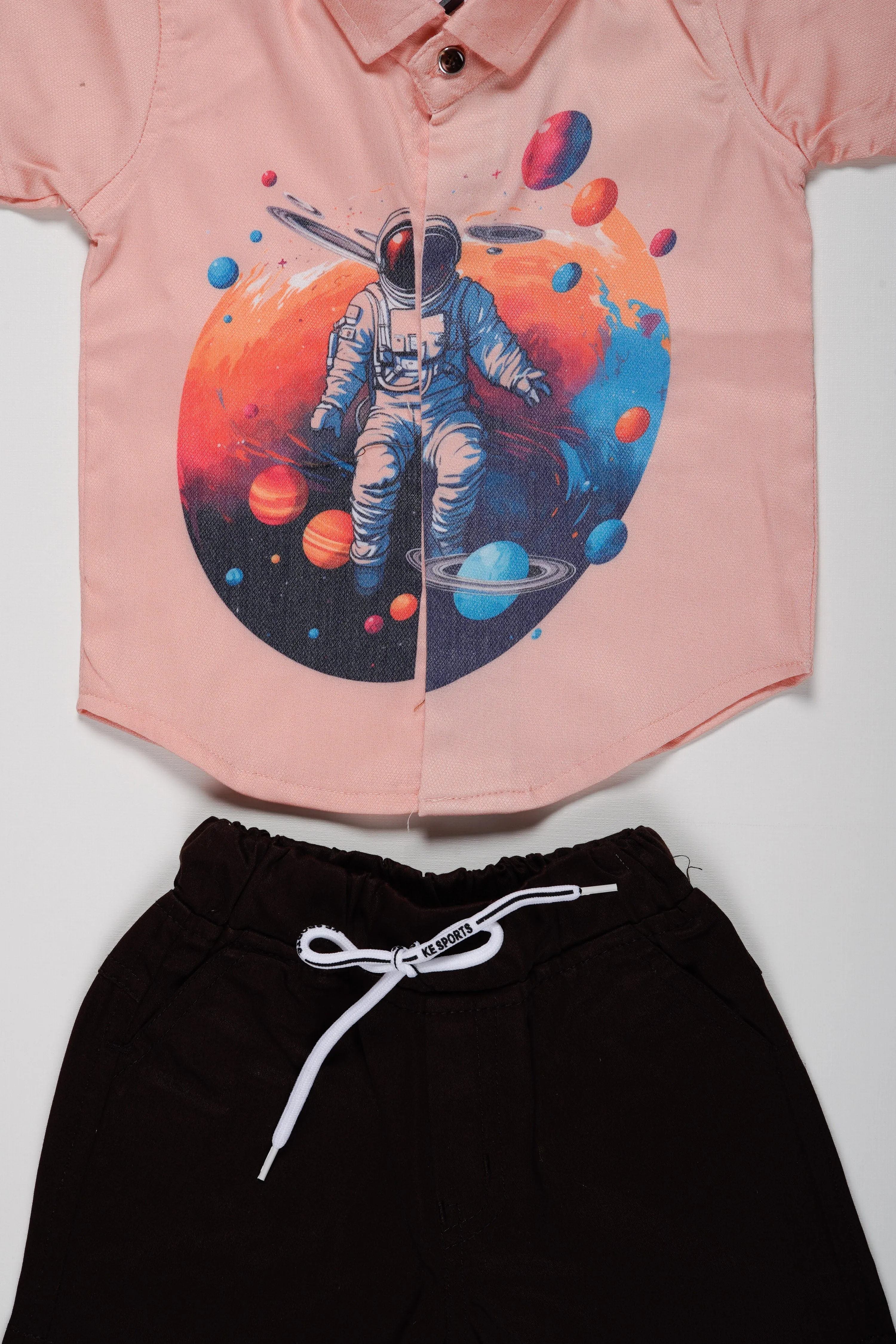 Boys Space Adventure Shirt and Shorts Set | Galactic Summer Outfit