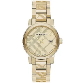 Burberry BU9038 The City Engraved Checked Gold 38mm Watch