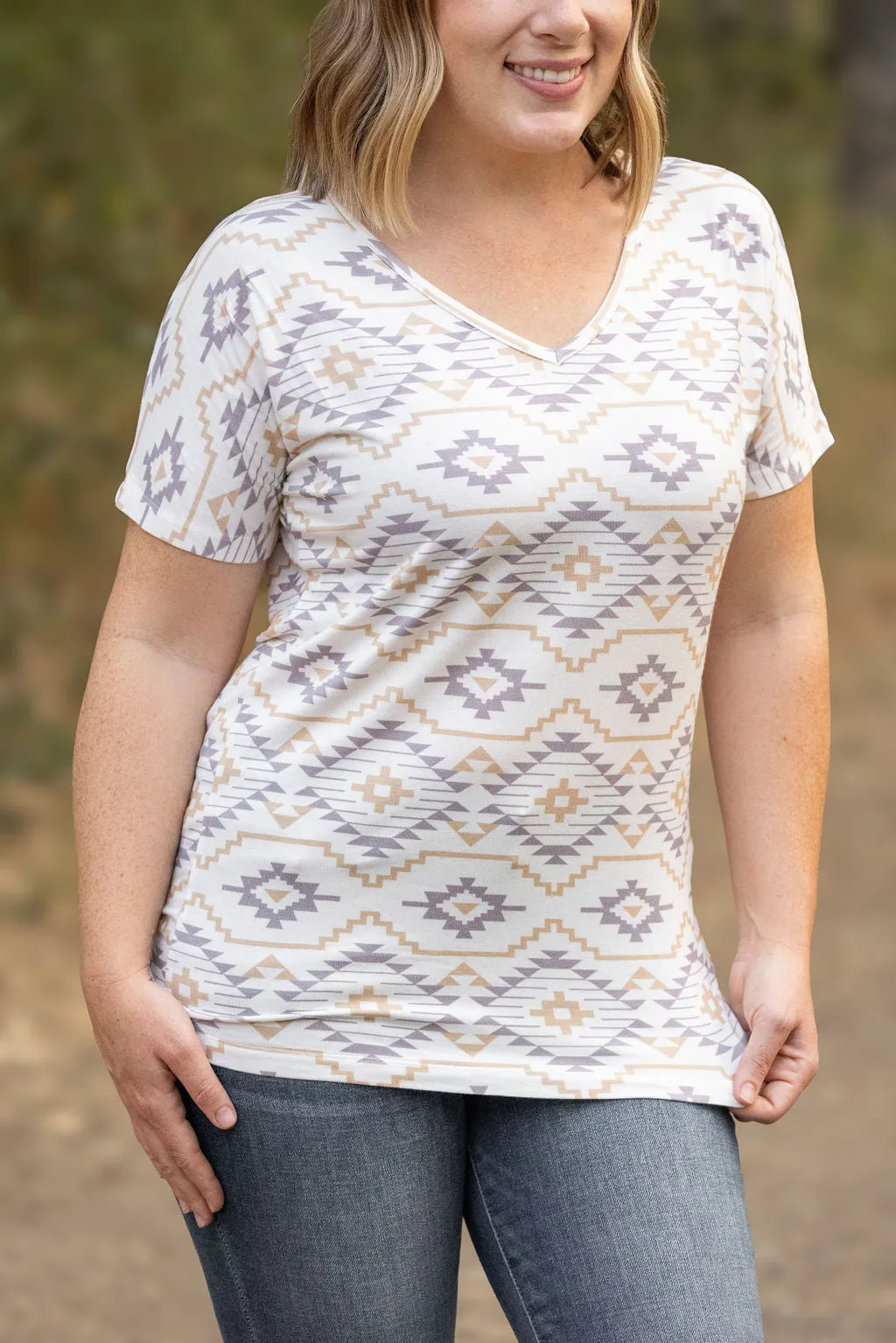 Chloe Cozy Tee - Purple and White Geometric by Michelle Mae