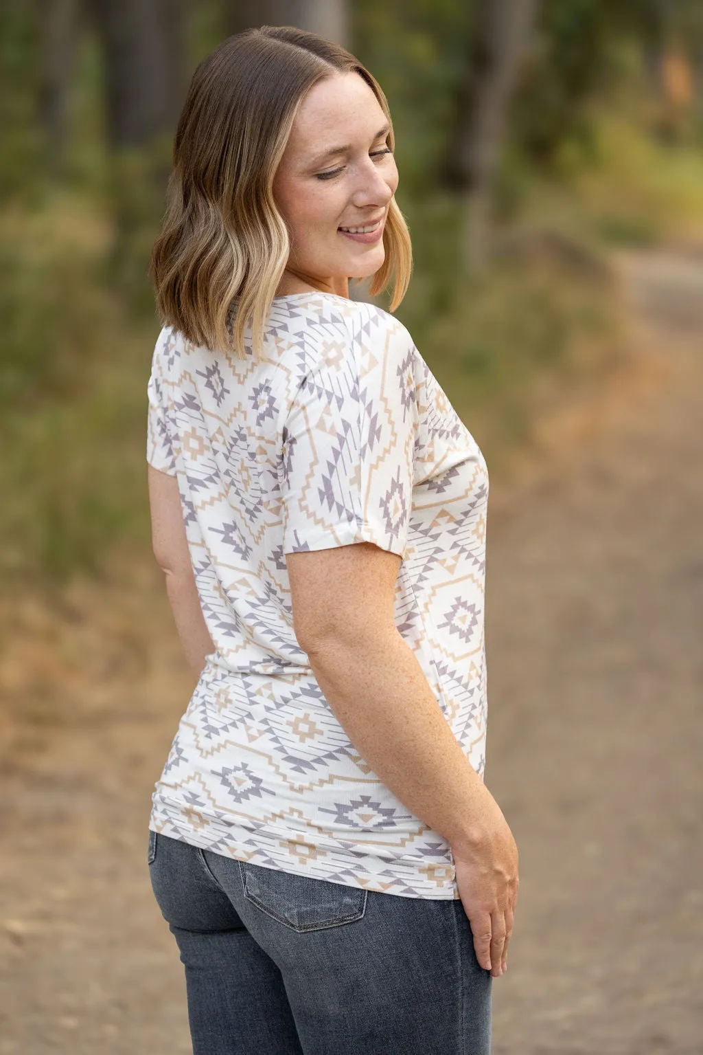 Chloe Cozy Tee - Purple and White Geometric by Michelle Mae