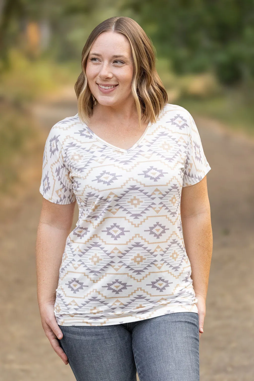 Chloe Cozy Tee - Purple and White Geometric by Michelle Mae