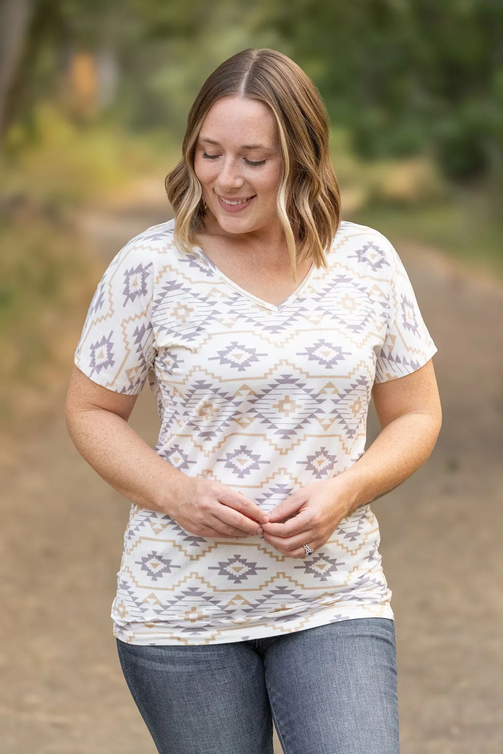 Chloe Cozy Tee - Purple and White Geometric by Michelle Mae