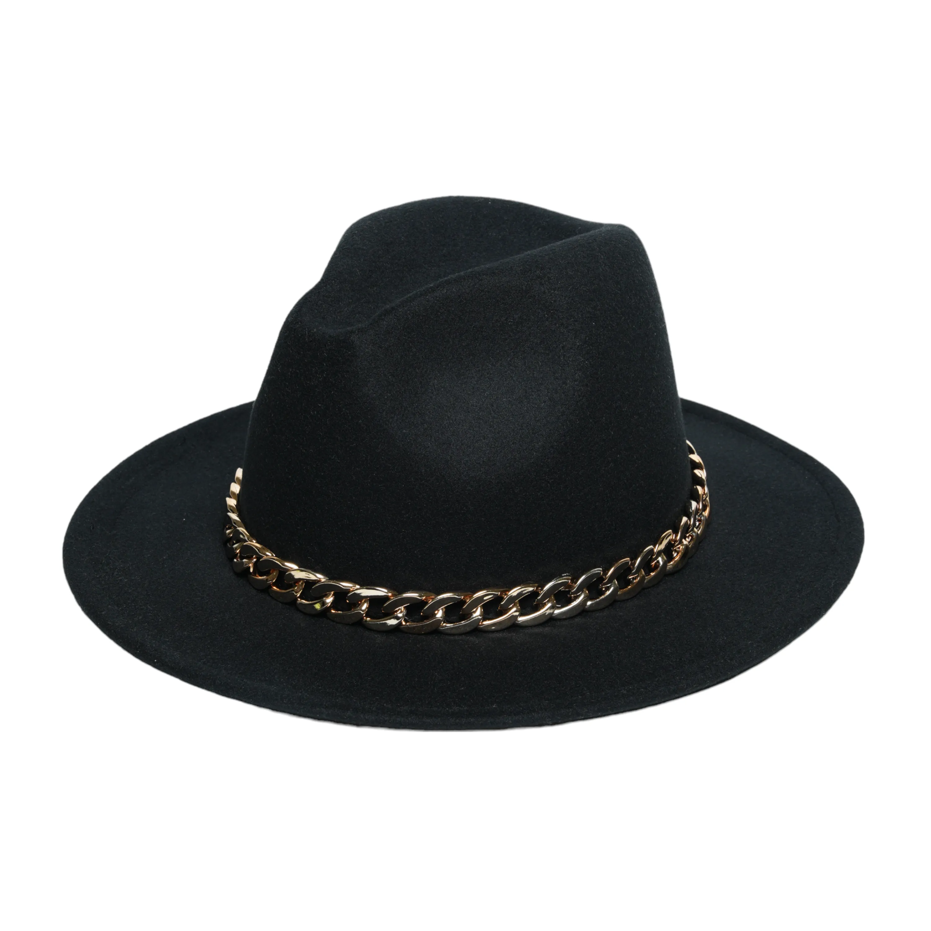 Chokore Classic Fedora Hat with Stylish Chain Belt (Black)