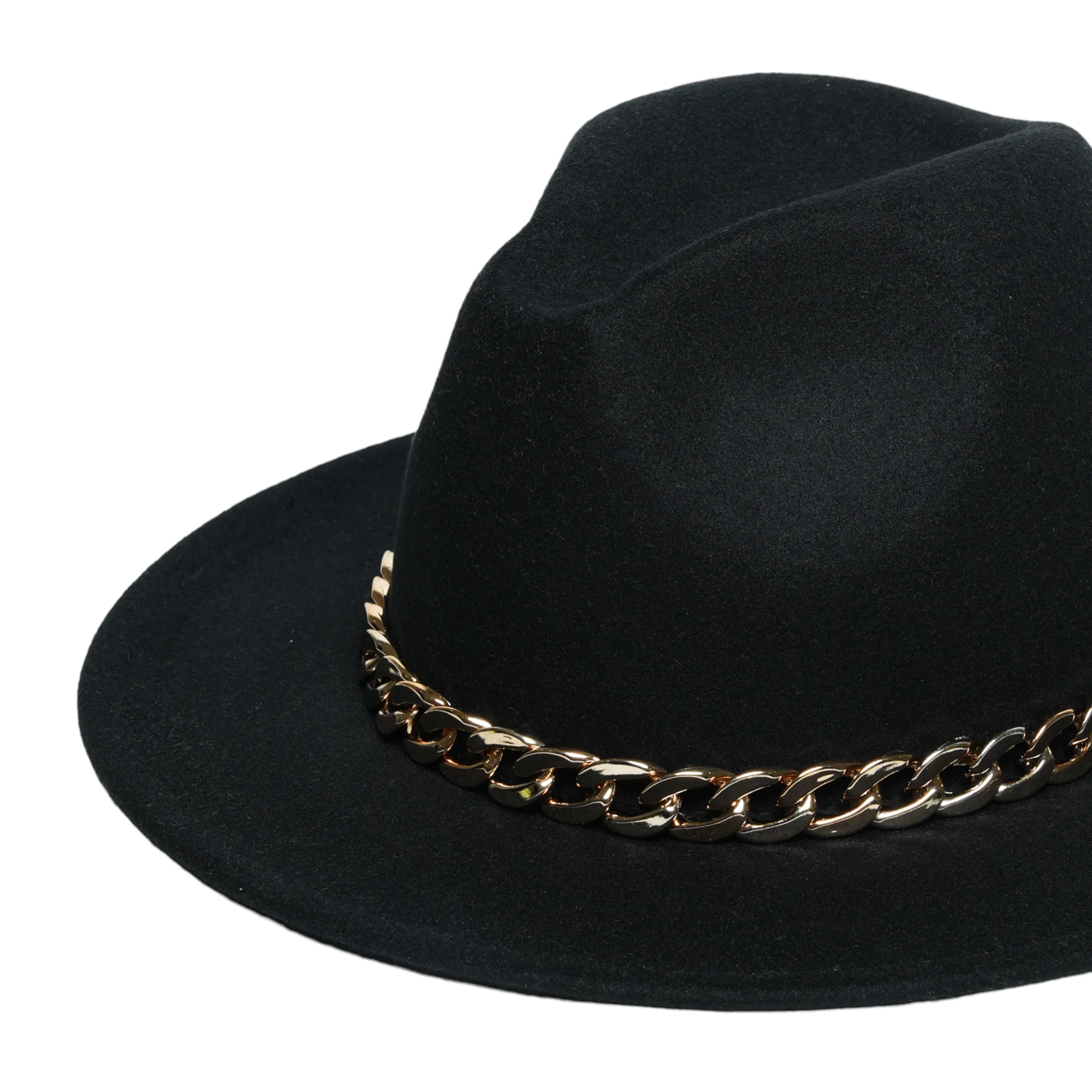 Chokore Classic Fedora Hat with Stylish Chain Belt (Black)