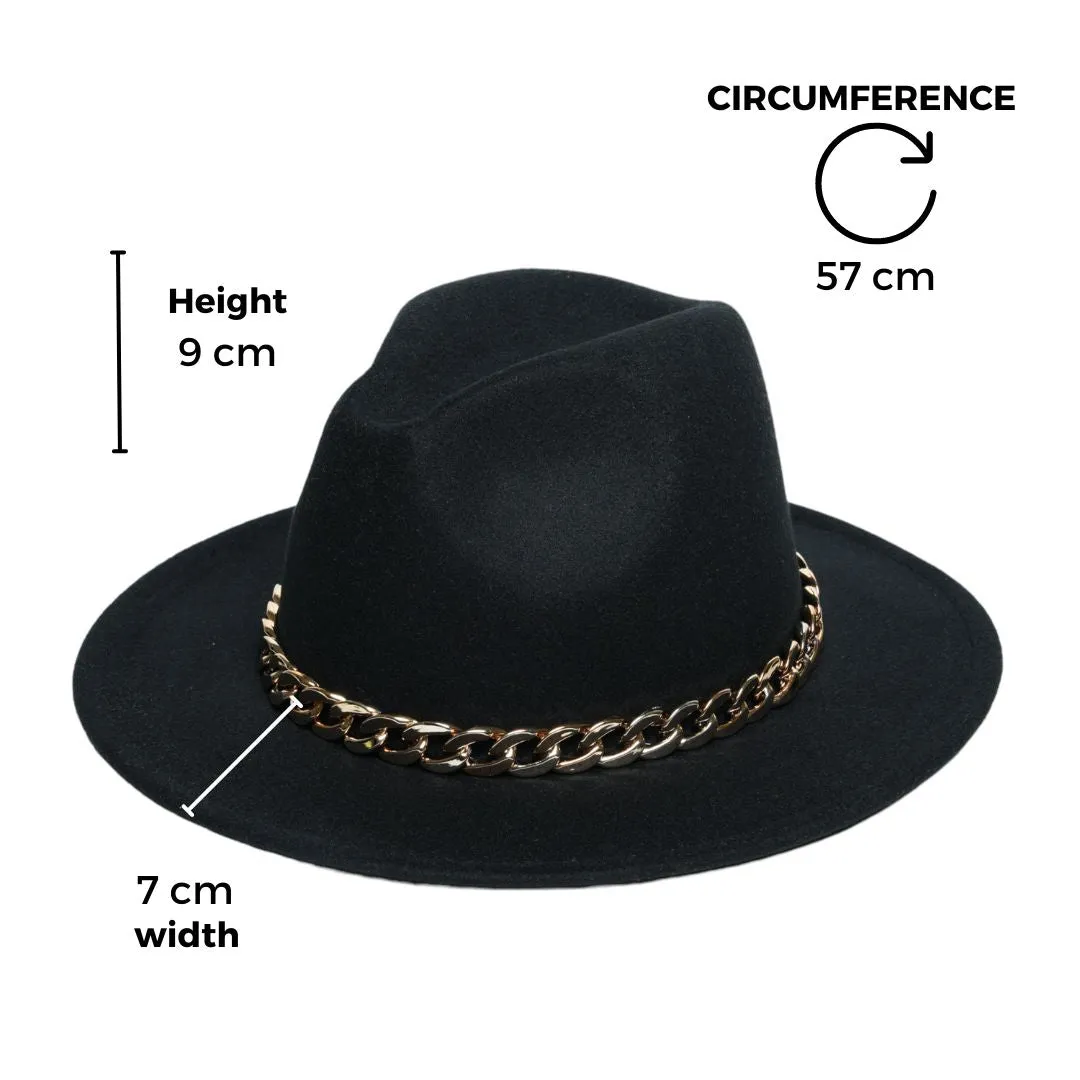 Chokore Classic Fedora Hat with Stylish Chain Belt (Black)