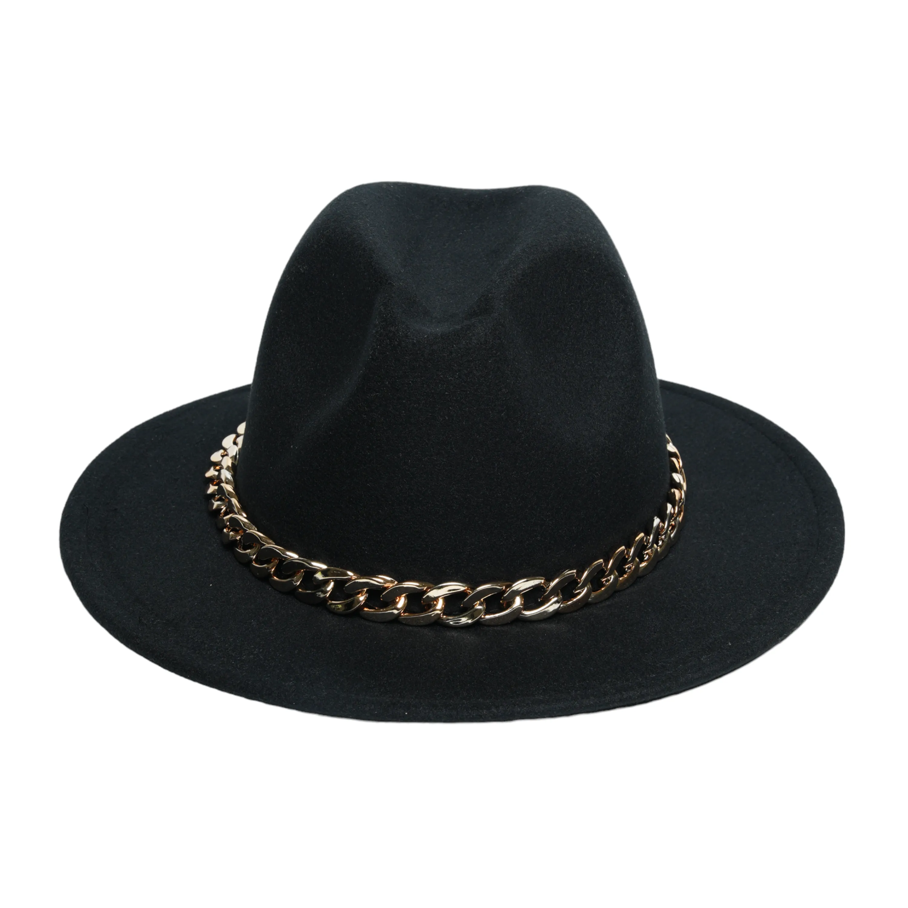 Chokore Classic Fedora Hat with Stylish Chain Belt (Black)