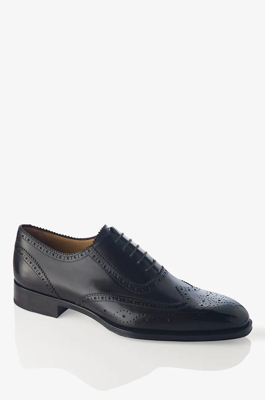 David August Leather Brogue Oxford in Dark Black Nero Fondente