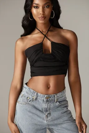 Davina Ruched Crepe Crop Top (Black)