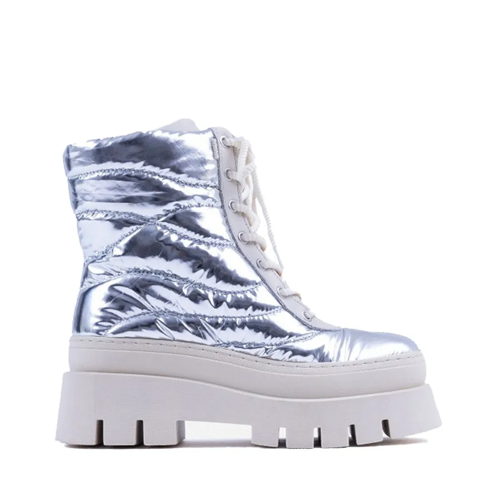 Evi Ann Laces Silver Chunky Boots