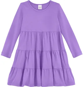 Girls Soft Cotton Jersey Long Sleeve Tiered Dress | Deep Purple