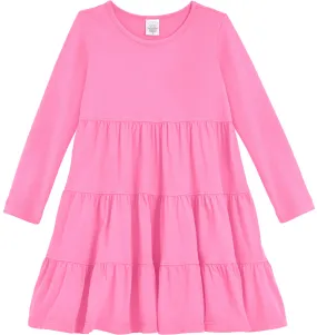 Girls Soft Cotton Jersey Long Sleeve Tiered Dress | Medium Pink