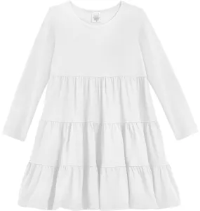 Girls Soft Cotton Jersey Long Sleeve Tiered Dress | White