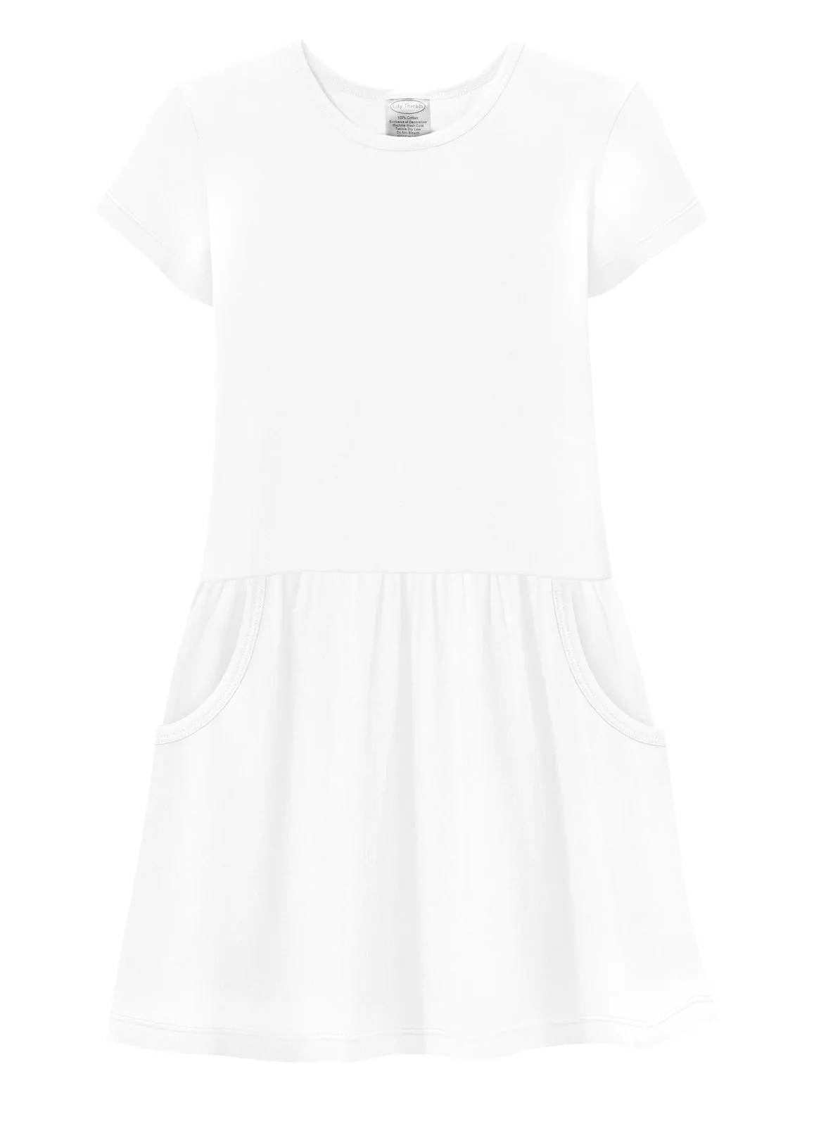 Girls Soft Cotton Jersey Short Sleeve Drop Waist Pocket Dress