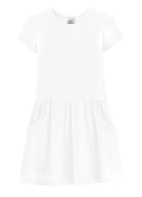 Girls Soft Cotton Jersey Short Sleeve Drop Waist Pocket Dress