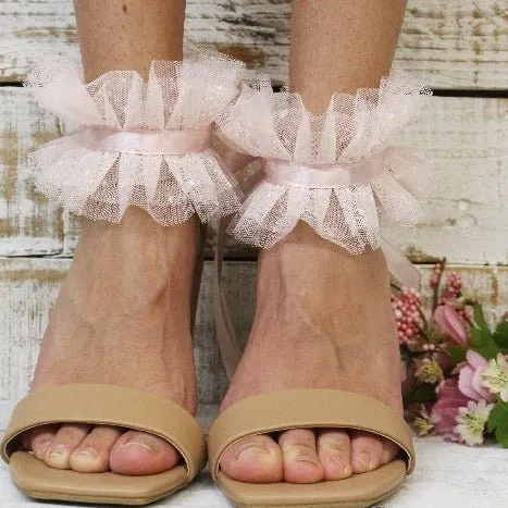 GRACIE - dot tulle bridal anklets  - pink