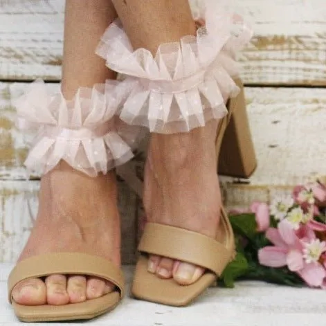 GRACIE - dot tulle bridal anklets  - pink