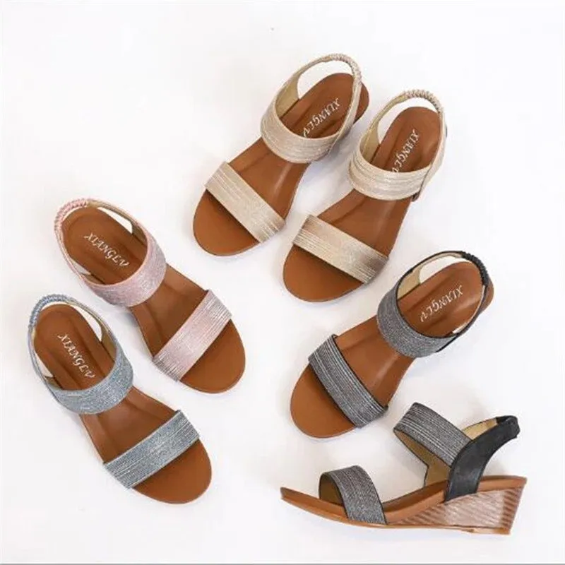 GRW Casual Summer Sandals Women Sweat-absorbent Open Back High Heel Fashionable For Ladies