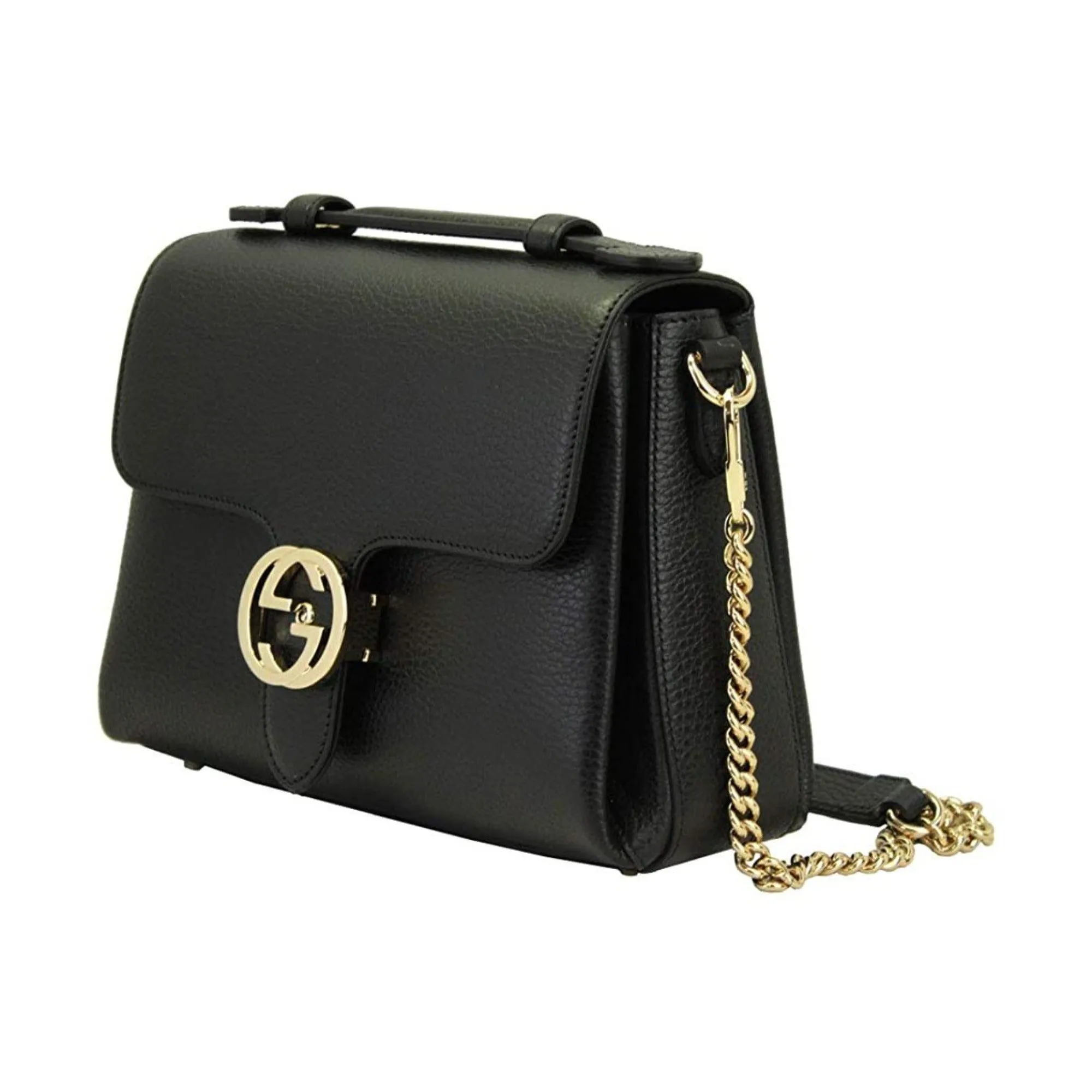 Gucci Interlocking G Black Calf Leather Chain Crossbody Bag