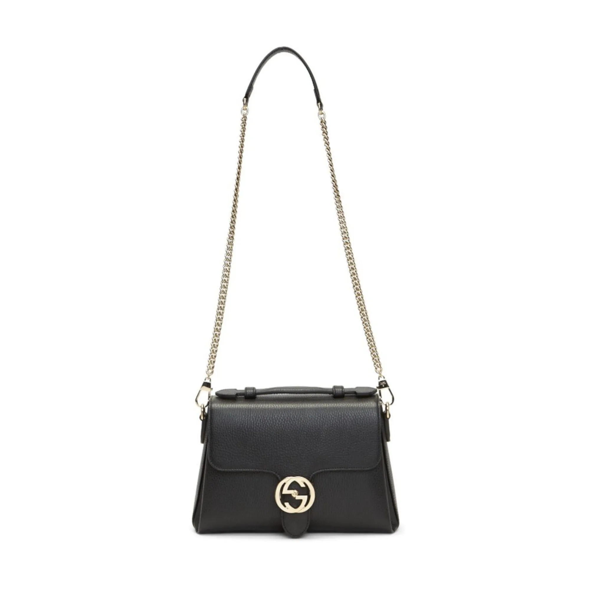 Gucci Interlocking G Black Calf Leather Chain Crossbody Bag