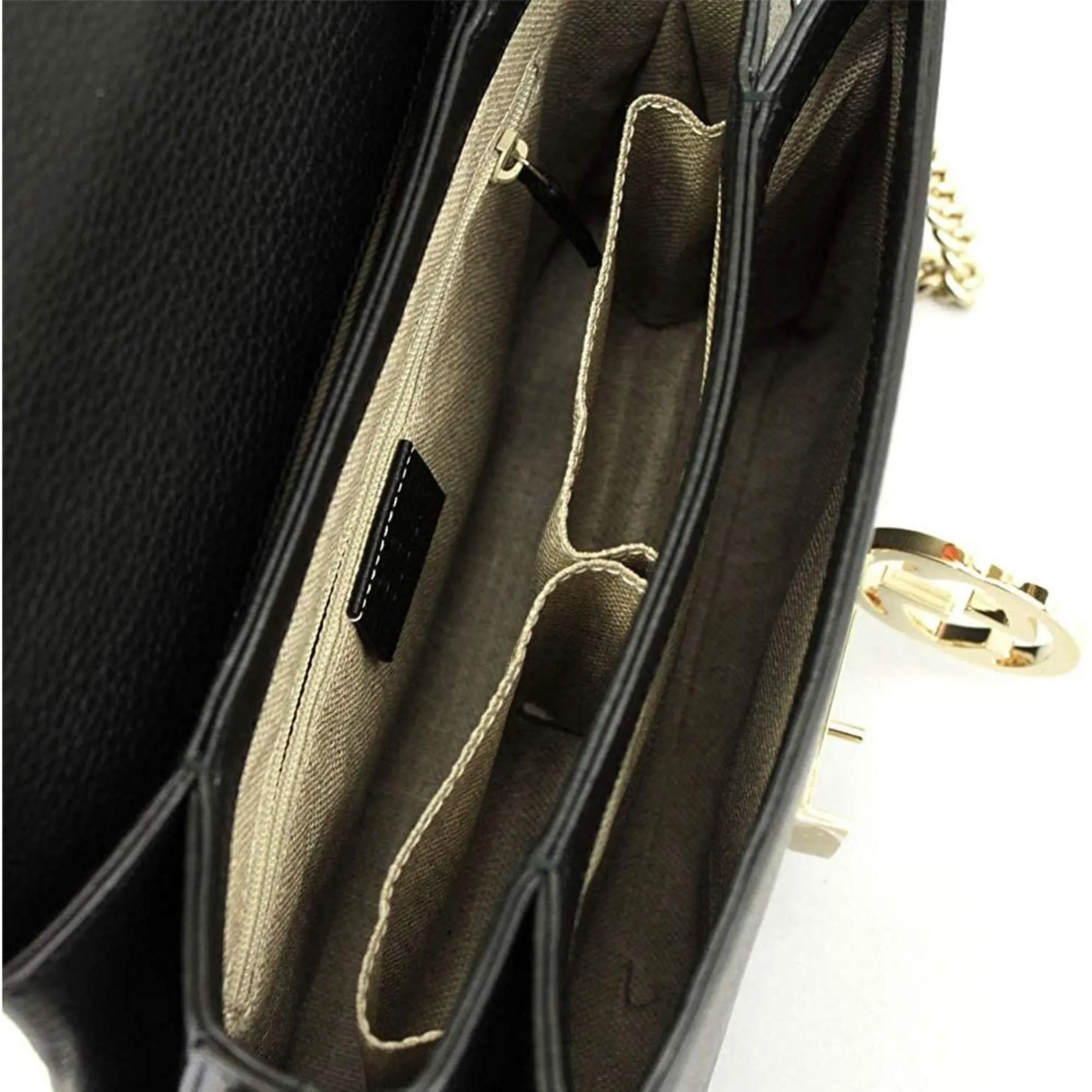 Gucci Interlocking G Black Calf Leather Chain Crossbody Bag