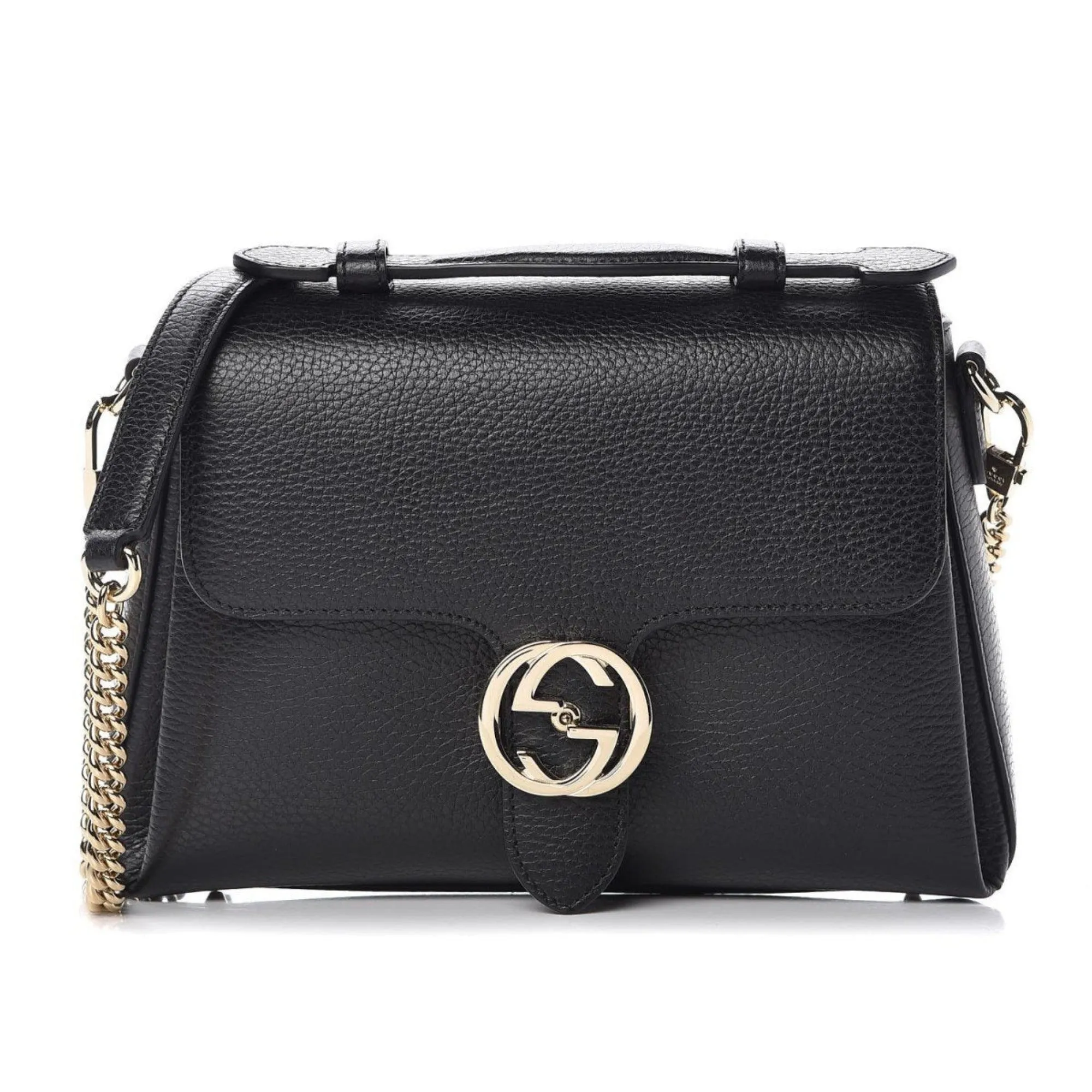 Gucci Interlocking G Black Calf Leather Chain Crossbody Bag