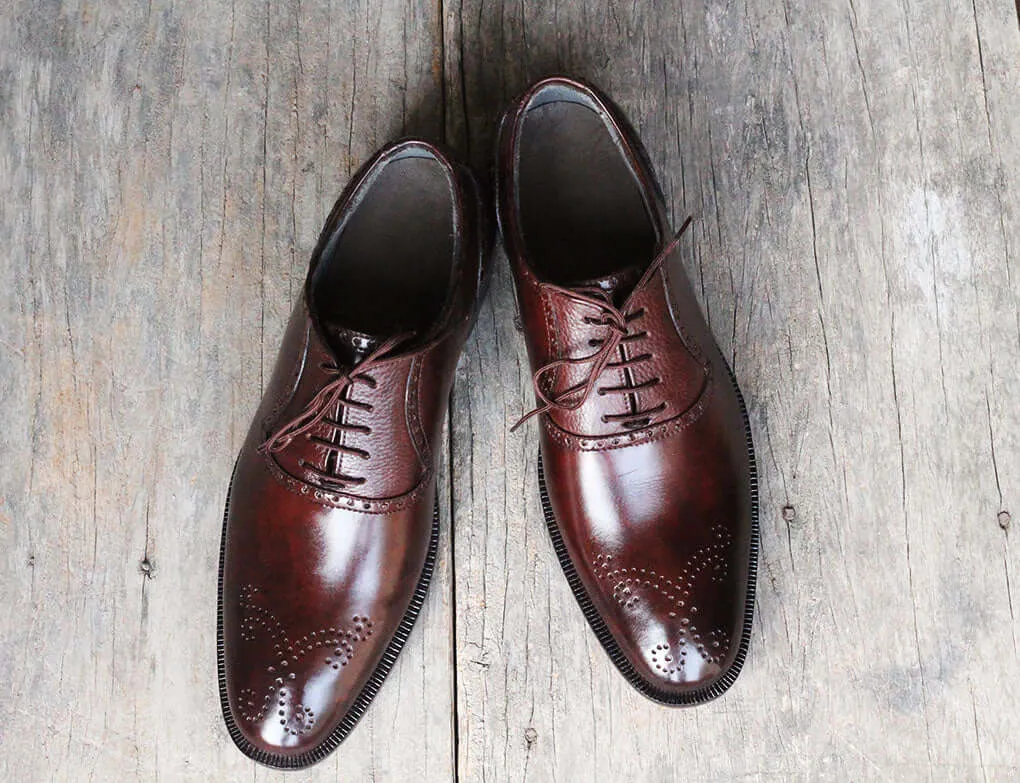 Handmade Men's Brown Brogue Dress Shoes, Men Lace Up Formal Leather Shoes