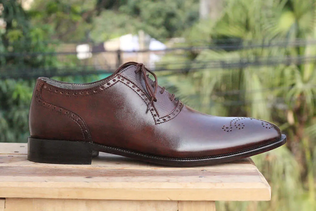 Handmade Men's Brown Brogue Dress Shoes, Men Lace Up Formal Leather Shoes