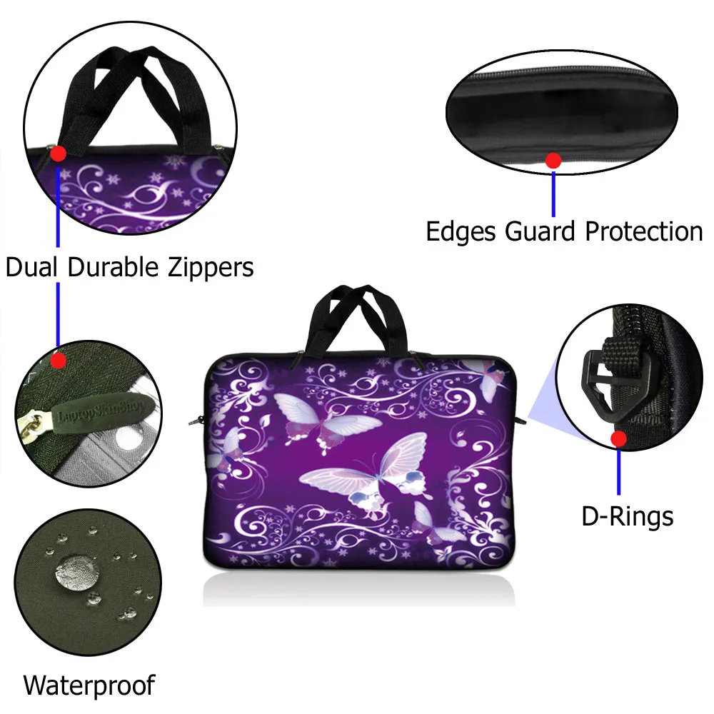 Laptop Notebook Sleeve Carrying Case with Carry Handle – Purple Butterfly